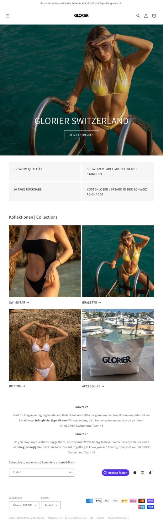 Glorier Switzerland Website