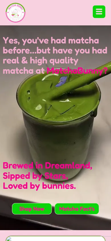 Old Matcha Bunny website on a phone